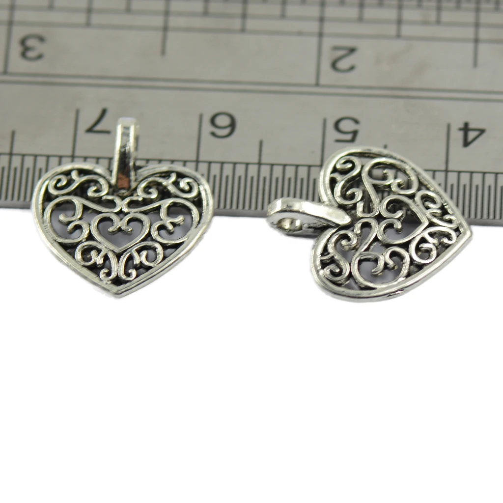 

50 Pieces/ Pack Tibetan Silver Color Filigree Heart Charms Pendants DIY Jewelry Making for Necklace Bracelet Findings