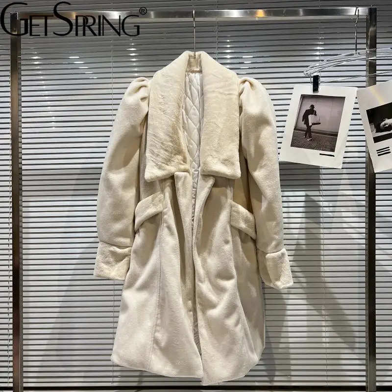 

GetSpring женское Стеганое пальто, Свободное длинное женское зимнее пальто, подходящая ко всему утепленная куртка с поясом, женские Теплые Топы,...