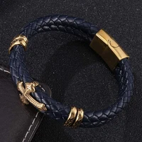 2022 luxury cross classic stainless steel men leather bracelet choose handsome mens christmas gifts bb1028