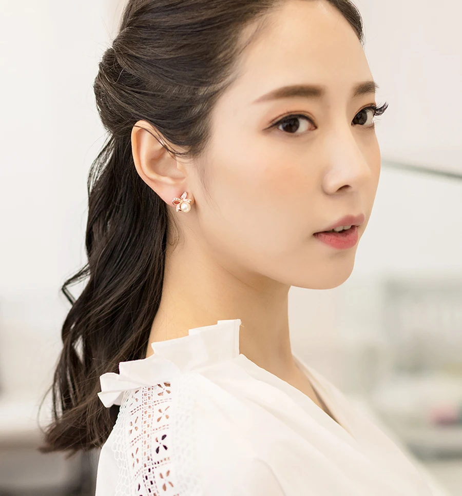 Серьги с рисунком в Корейском стиле бантом без отверстия для девочек