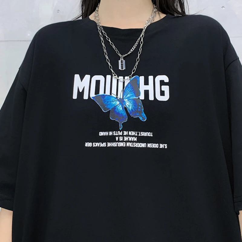 Женская футболка с принтом бабочки свободная Винтажная коротким рукавом и