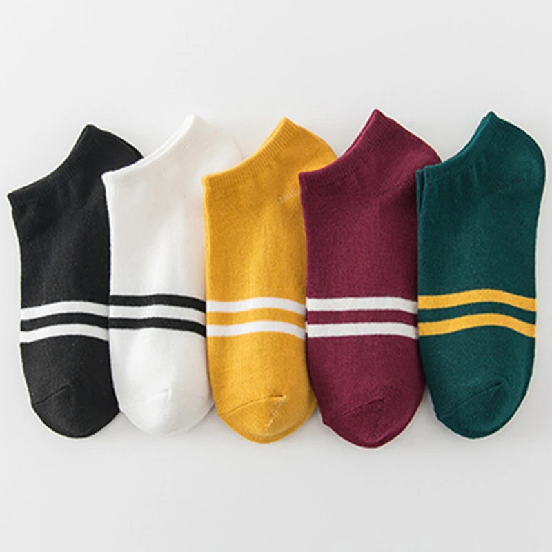 

summer Socks women's stripe Solid color Double cotton yarn Breathable Asakuchi Short socks