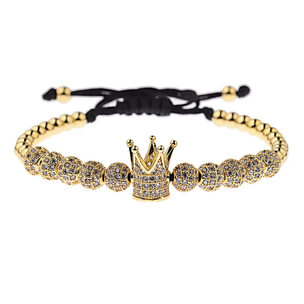 ЦИРКОНИЕВЫЕ мужская длинная браслет золотая корона в форме короны 6 мм Циркон