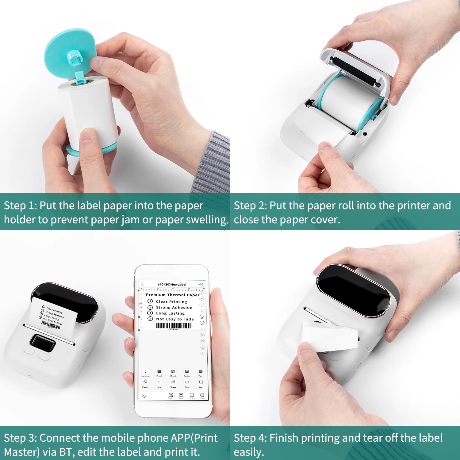 

Aibecy Portable Handheld Label Printer 203dpi Thermal Printer Support 20-50mm Paper Width Multiple Language Print Use with APP