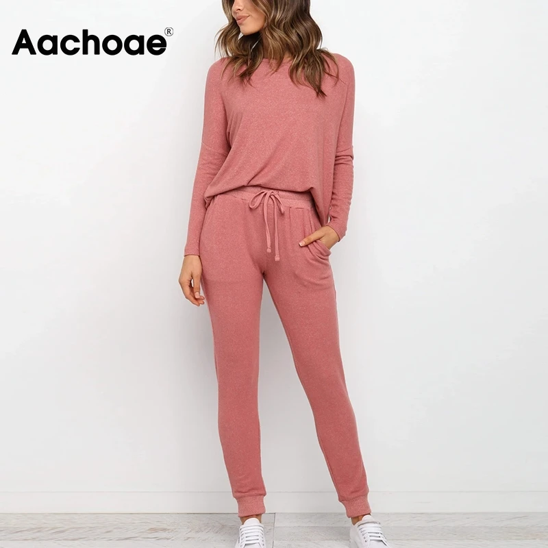 

Aachoae Women Solid 2 Piece Set Casual Tracksuit 2021 Batwing Long Sleeve Pullover Sweater With Long Pencli Pants Outfits