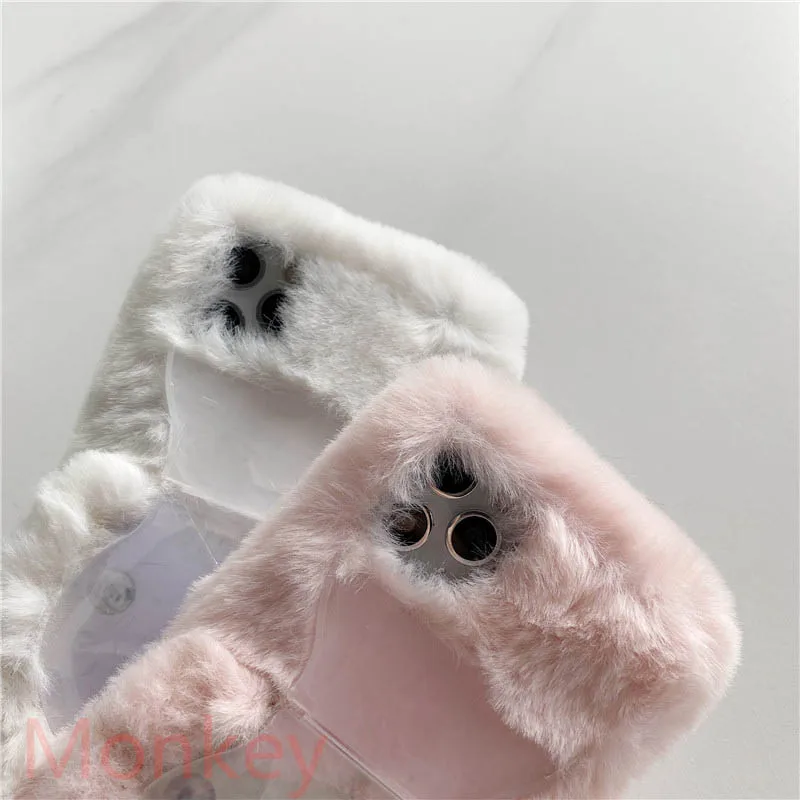 Fur Plush 3D Cat Ears Phone Case For OPPO Realme 8 7 6 5 3 Pro 6I 5I C25 C21 C20 C17 C15 C12 C11 C3 C2 X7 XT X2 Soft Phone Cover