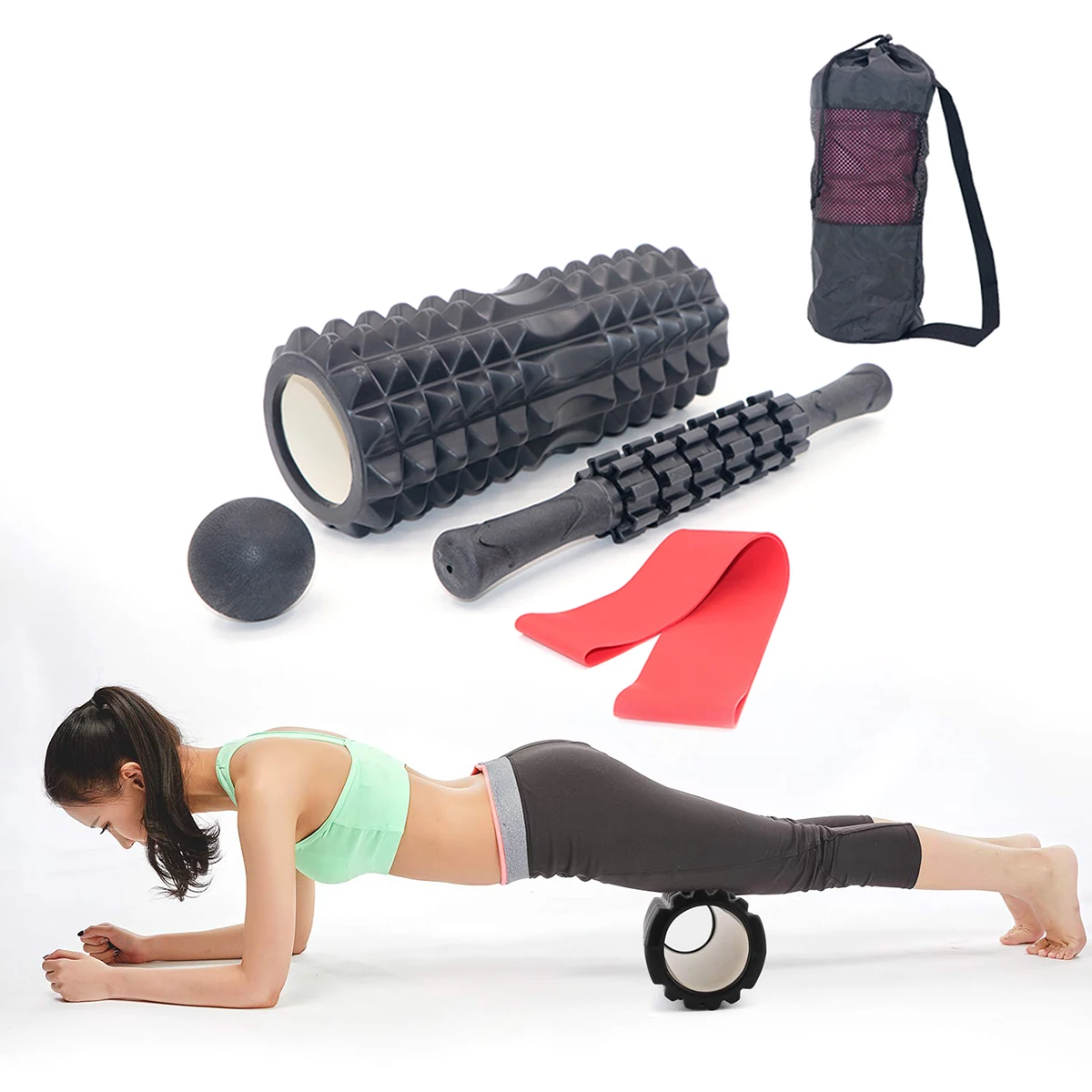 

4 pieces yoga accessories Fitness yoga kit cushion massage roller Training muscle back pilates foam roller yoga wheel equipment