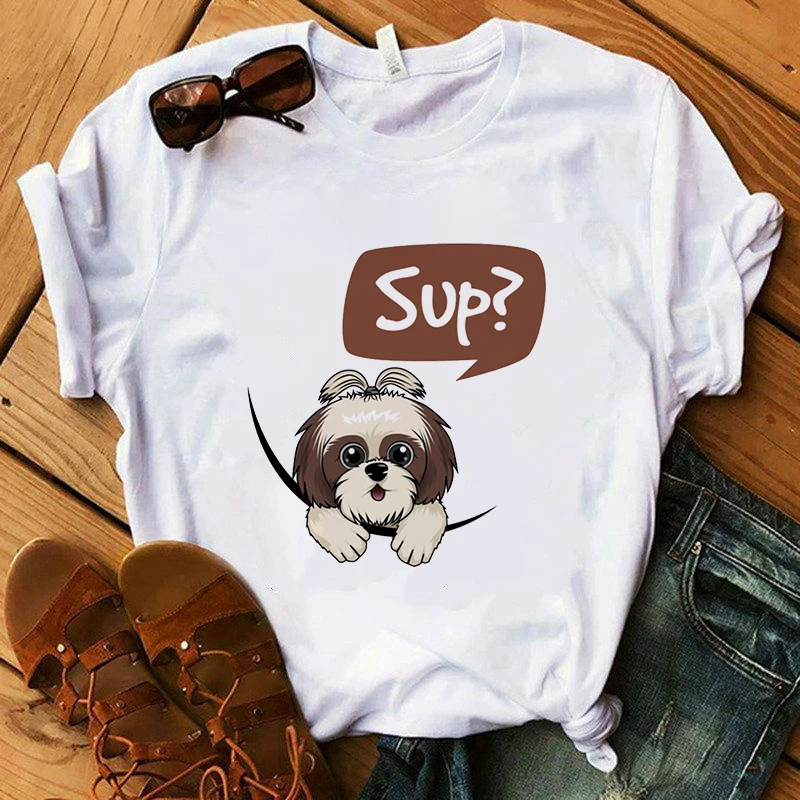 

Тцу футболка для мамы, женские Harajuku платочным принтом I Love mama, модная футболка с рисунком из мультфильмов, забавный рисунок; Одежда для детей ...