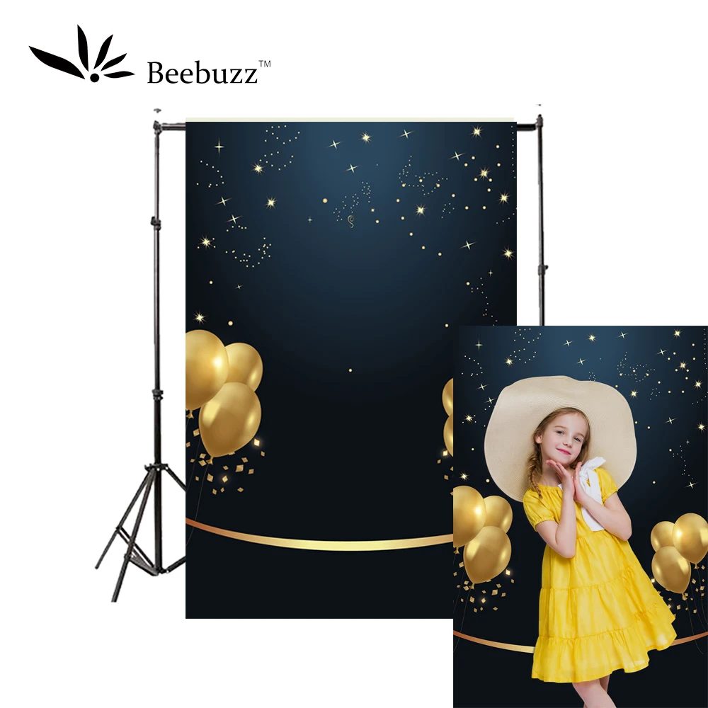 Фон для фотостудии с изображением золотых шариков звезд точек темно синего цвета