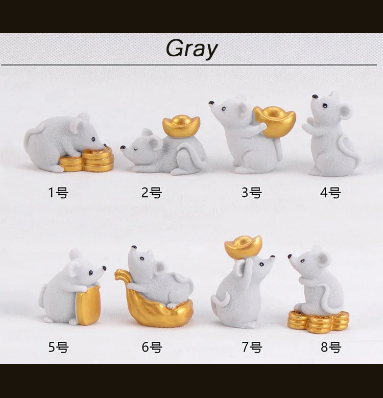 gray a set 8pcs BAIUFOR миниатюрный животный счастливый крыс и золотой Сказочный Сад Микро пейзаж из мха DIY Террариум фигурки мышь ищет сокровище - Цвет: gray a set 8pcs