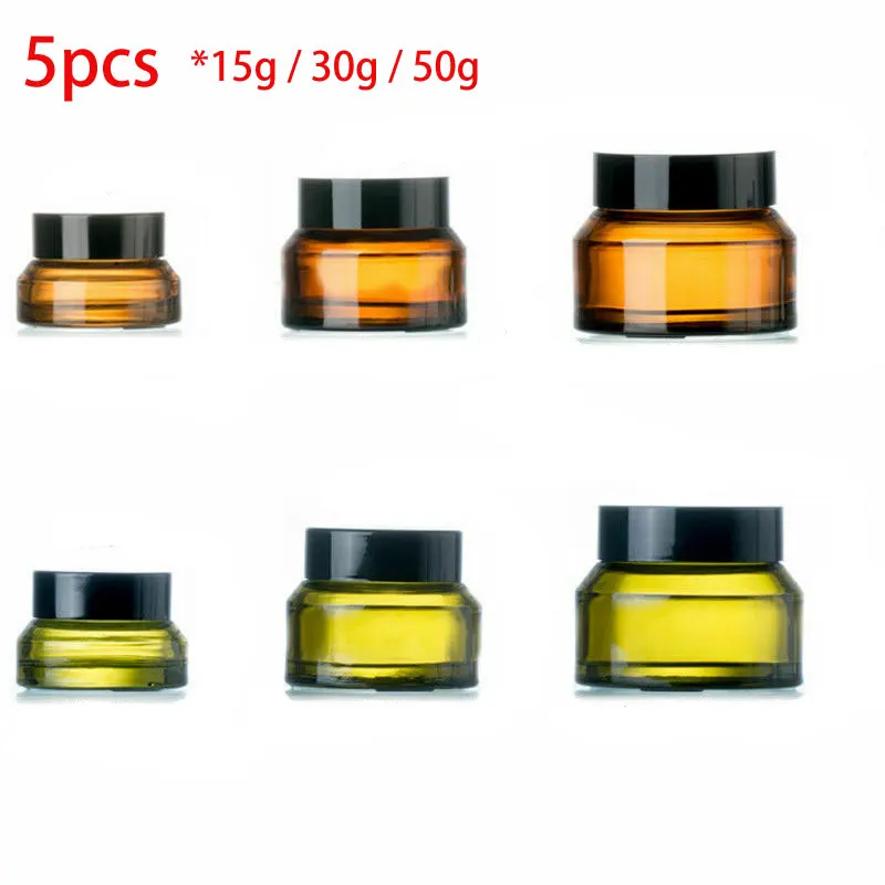 

5pcs 15g-50g Empty Refillable Amber Glass Bottles Face Cream Lotion Eye Shadow Nail Make Up Powder Storage Sample Container Jar