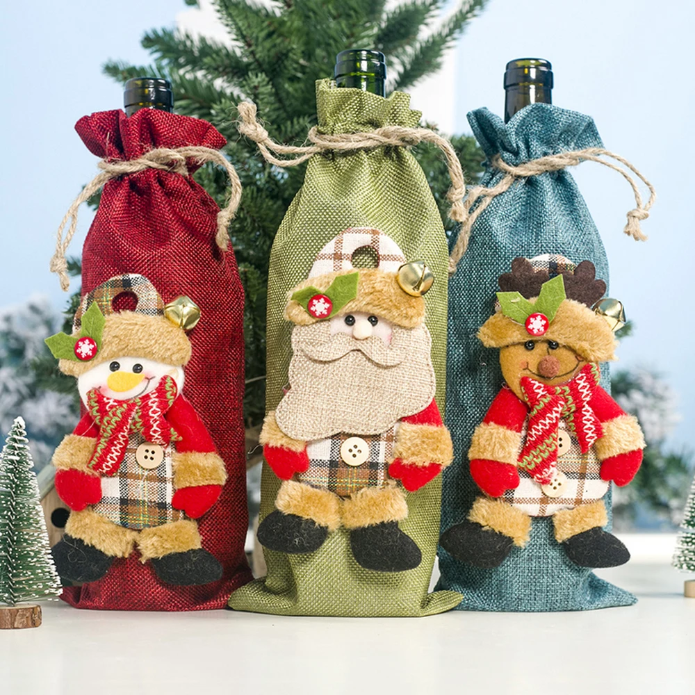 44 стиля рождественские Чехлы для бутылок с красным вином украшения дома сумки