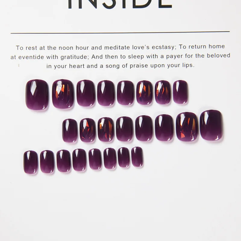 24 шт./упаковка Короткие накладные ногти фиолетового цвета с круглой головкой на