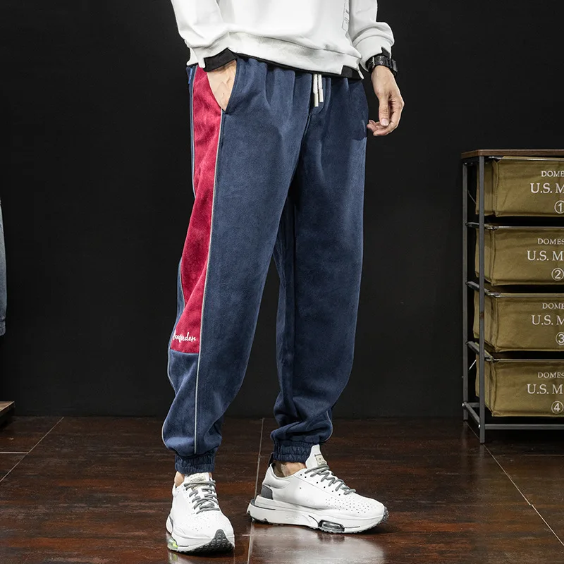 

Japanese Style Fashion Men Jeans Loose Fit Spliced Designer Fleece Casual Cargo Pants Streetwear Hip Hop Joggers Sweatpants