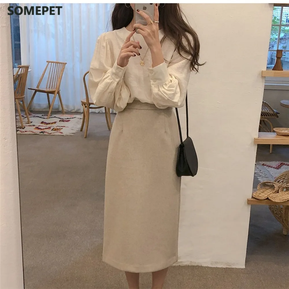 

White Loose Puff Sleeves Tops Sweet All Match Casual Blouses Blusas Solid Chic Gentle Sweet Shirts Streetwear