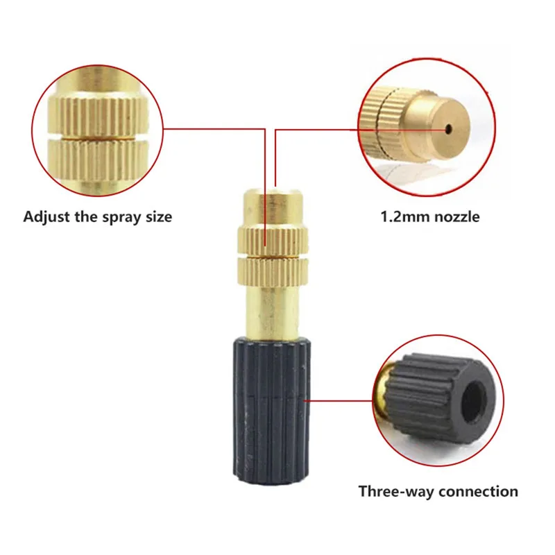 

20pc Adjustable Copper Atomizing Nozzle With 4/7mm Plastic Tee Joint Brass Watering Irrigation Nozzle Cooling Nozzle Garden Tool