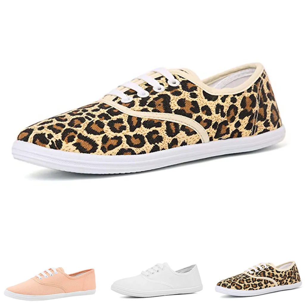 

Casual Shoes Woman Wild Canvas Flat Bottom Low-heeled Round Toe Leopard Simple Large Size Fashionable Casual Shoes Woman
