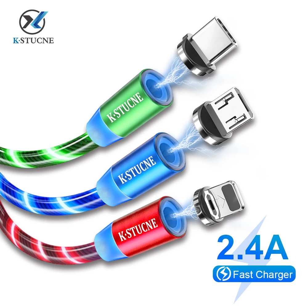Магнитный светодиодный кабель Micro USB Type-C зарядный провод для Huawei Samsung Android