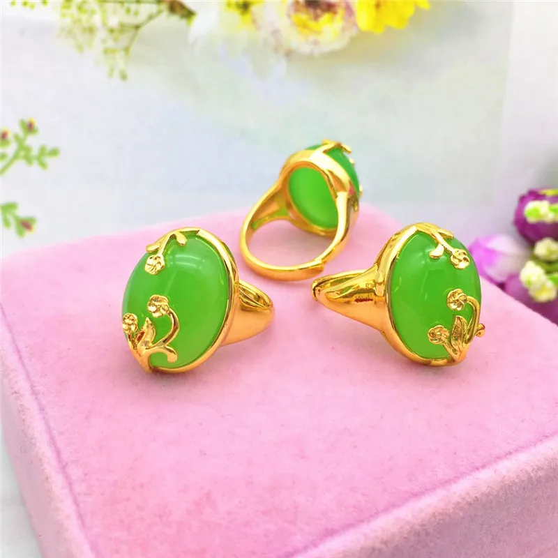 

Fashion 14K Gold Ring for Women Wedding Engagement Jewelry Set Gemstone Pendant Necklace Delicate Jade Stone Anniversary Gifts