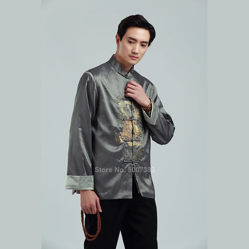 Мужская традиционная одежда в китайском стиле костюм танга с вышивкой дракона