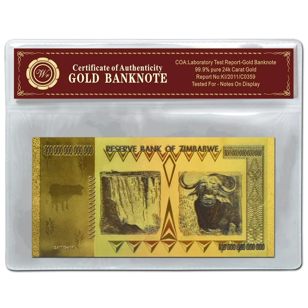 Покрытые золотом Зимбабве сто триллиона долларов золота банкноты покрытые с COA