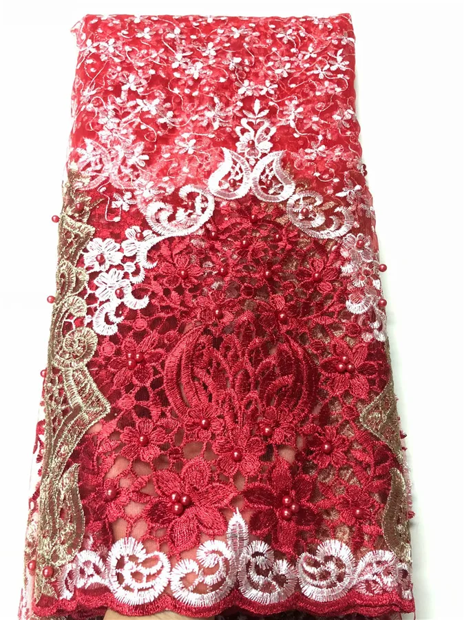 

Beautiful Embroidery Tulle Mesh Textile French Net Lace Fabric With Beads QN144(5Yards/Lot)