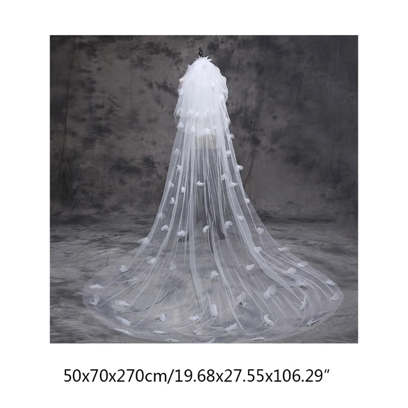 

Tulle Wedding Dress Veils Fluffy White Flowers Petal Multi Layer Super Long Bridal Hair Veil Bride Fairy Marriage Accessories