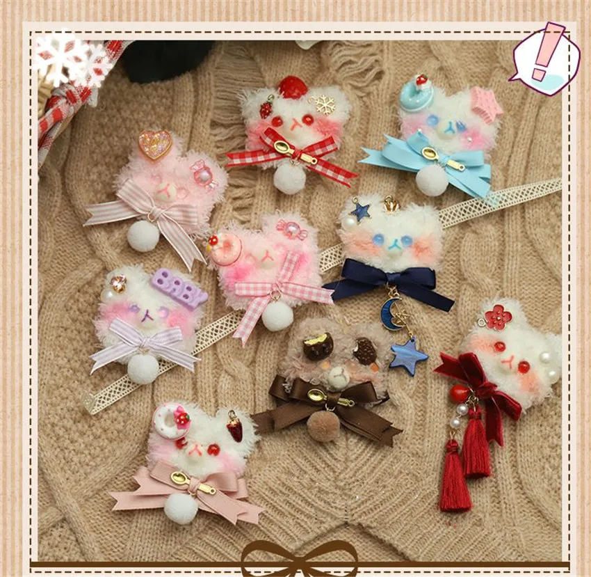 

2 In 1 Lolita Plush Bear Girl Hairpin Hair Clip Fabric Jewelry Couple Brooch Gift For Her Cute Animie Pom Pom Head Accessory