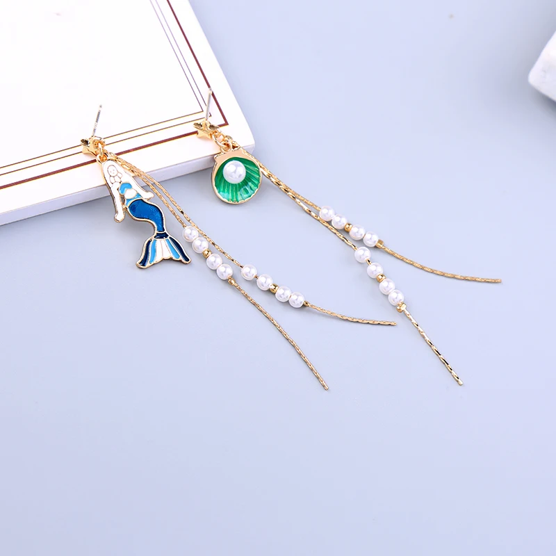 Женские асимметричные серьги кисточки kissme Разноцветные подвески с эмалью и