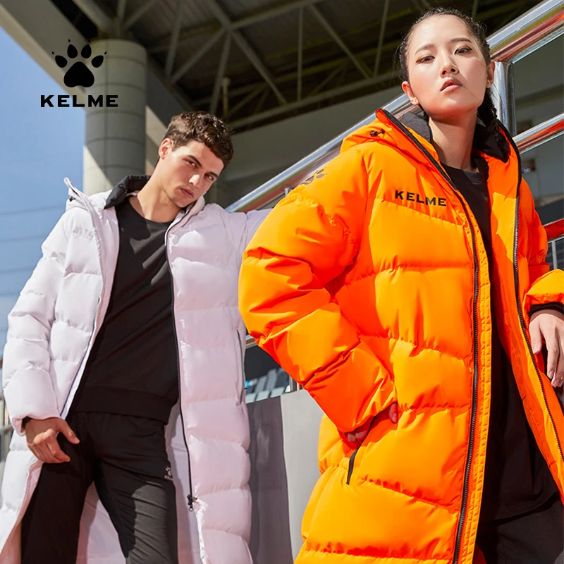 Длинная Куртка KELME с капюшоном для мужчин и женщин пуховик на 80% белом утином пуху