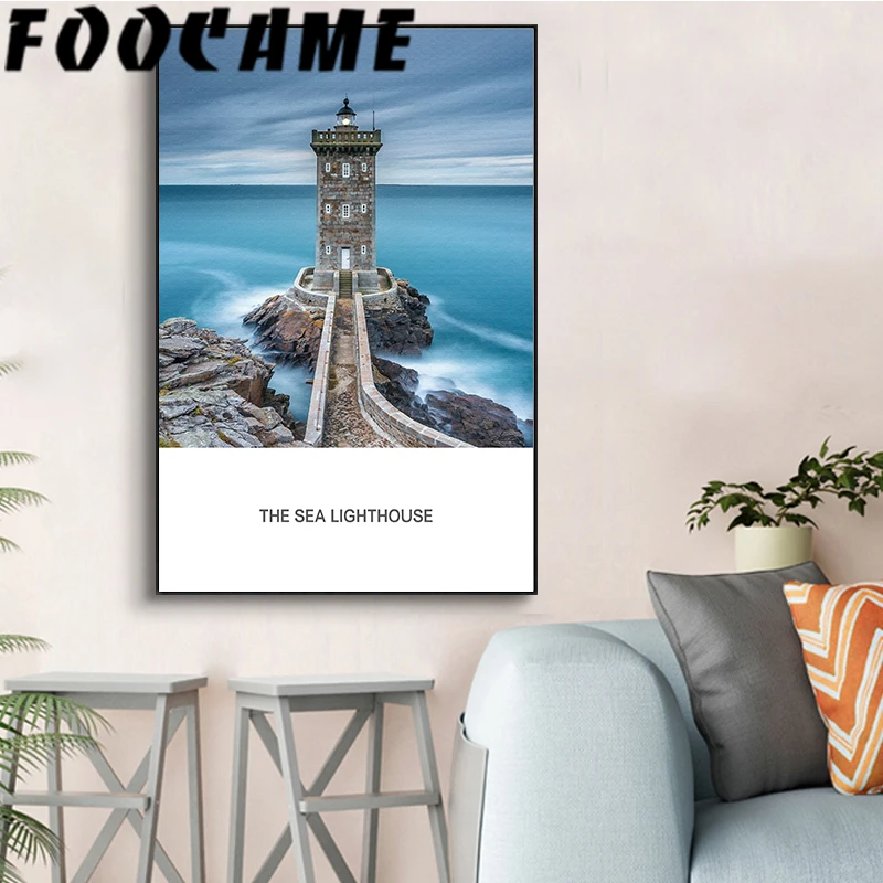 Холст Пейзаж Живопись скандинавские Инс Маяк море пляж Лондонский мост