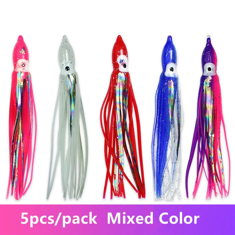 HYSBOY  5pcs Soft Lure Sea Fishing Luminous Bait Glow Eyes Squid Skirts Artificial Bait Lures 8cm 10cm 12cm Octopus Baits