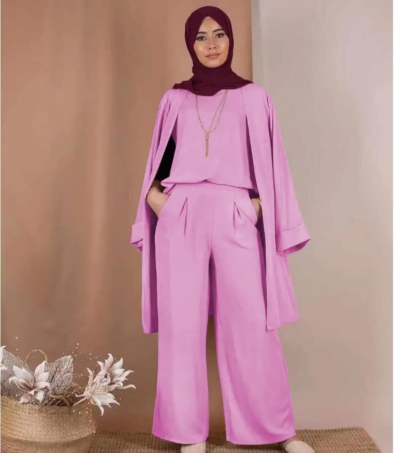 Модная скромная одежда из 3 предметов в арабском стиле для женщин, abaya cardgan+ рубашки+ штаны, мусульманская одежда, комплект, женский костюм в западном стиле, исламский