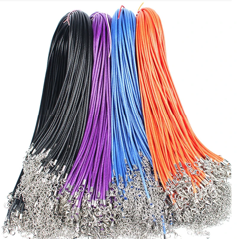50 Pcs 50CM 1.5mm Colorful Leather Cord Wax Rope Chain Wax Cord Necklace Pendant For DIY Handmade Lobster Clasp String Jewelry