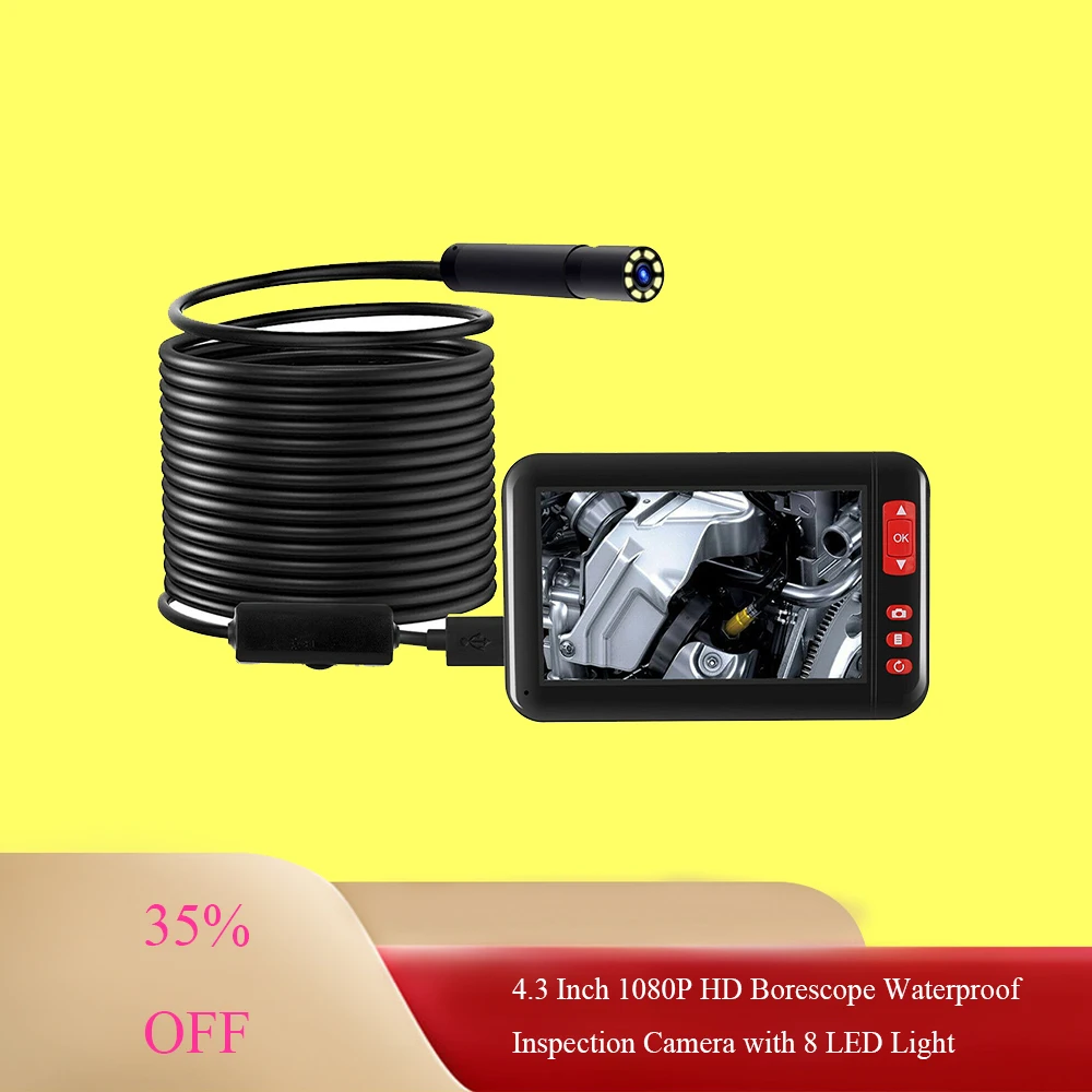 

Бороскоп, водонепроницаемая камера для осмотра, 4,3 дюйма, 1080P HD, с восемью светодиодными мониторами, камера для обнаружения трубопроводов и а...