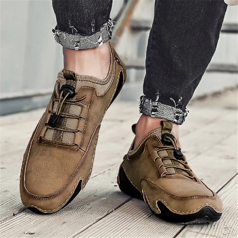 

Men Sport Casual Leather Shoes Lace Up Wear-Resisting Driving Moccasins Spring Summer Outdoor Soft Sole Take A Walk Footwear