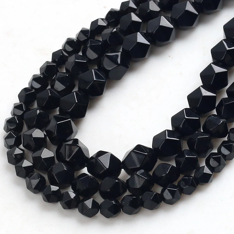 

Faceted Black Agates Onyx Natural Stone Loose Spacers Beads DIY Charms Bracelet Accessories for Jewelry Making 15"6/8/10mm