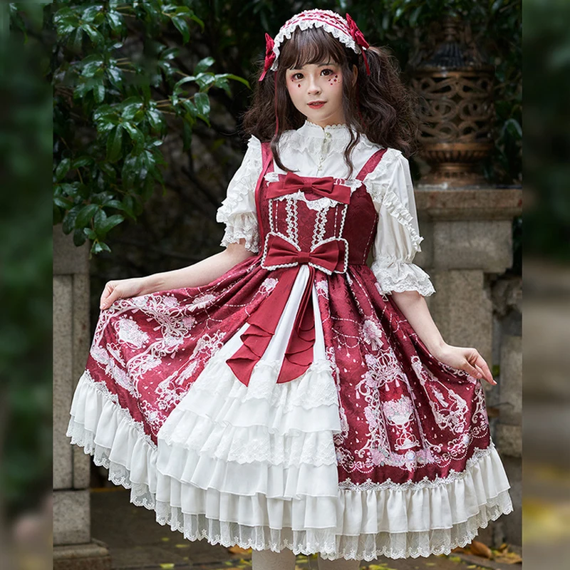 

NONSAR Lolita Cardigan Dress JSK Elegant Court Sweet Girlfriends Women Dress Bow Flowers Blooming