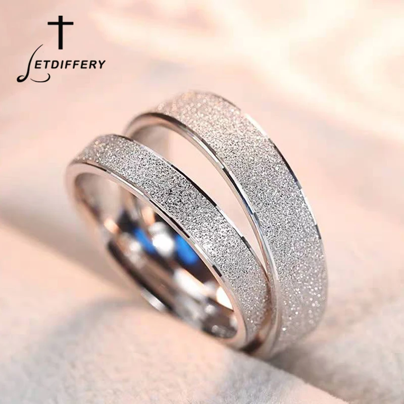 

Letdiffery Simple 4mm Stainless Steel Female Rings Rose Gold Color Couple Scrub Rings for Men Engagement Gifts