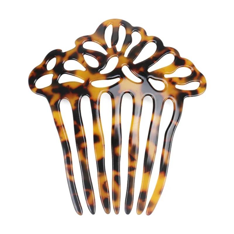 

French Women Twist Large Hair Side Comb 7 Teeth Hollow Out Celluloid Acetate Updo Hairpin Vintage Leopard Barrette Clip