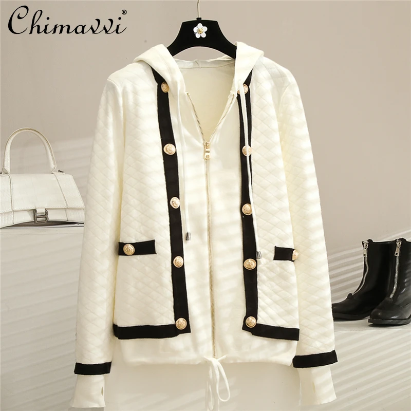 

2021 Autumn Women Clothing Fashion Design Long Sleeve Hooded Jacket Cardigan Loose Slimming Temperament Leisure Sweater Coat