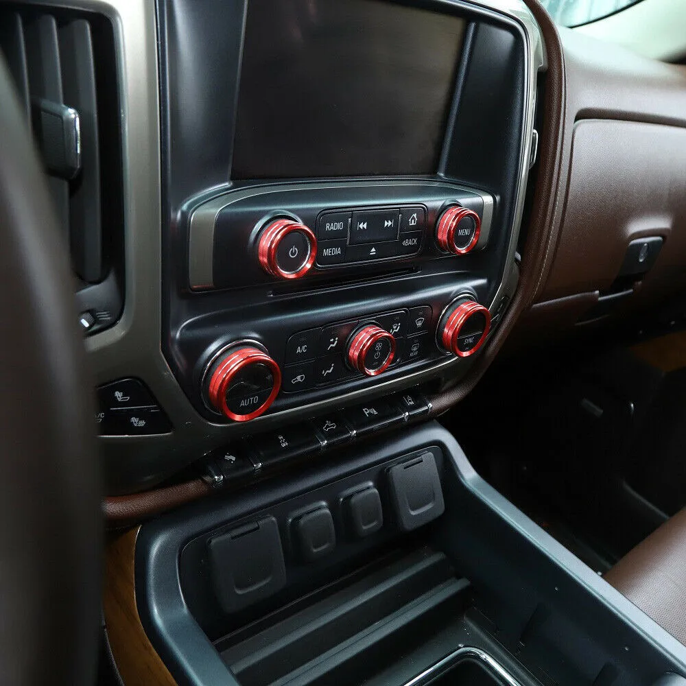

8Pcs/Set Car Central Control Knob Trim Cover Rotary Control Switch Decoration Rings Cover For Chevrolet Silverado 2014-2018