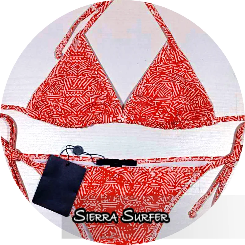 2021 Female Women Beach Swimwear Letter and Flower Print Bikini Red Gold Color Ins Bikins New Style