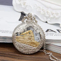 vintage punk elegant pocket watch steam train locomotive alloy quartz movement chain necklace watch for collection