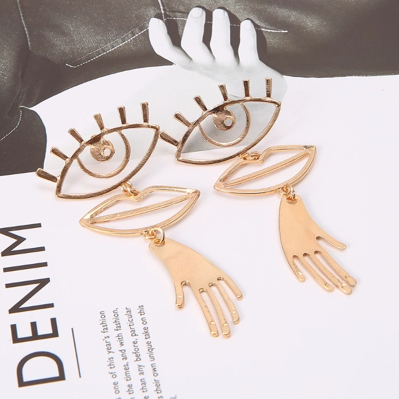 Женские массивные серьги с геометрическим полым глазом для губ абстрактные