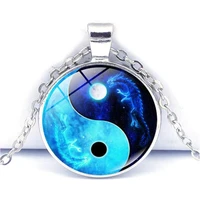 yin yang necklace tai chi unisex time stone cabochon glass pendant chain dragon moon yin yang necklace jewelry accessories gifts