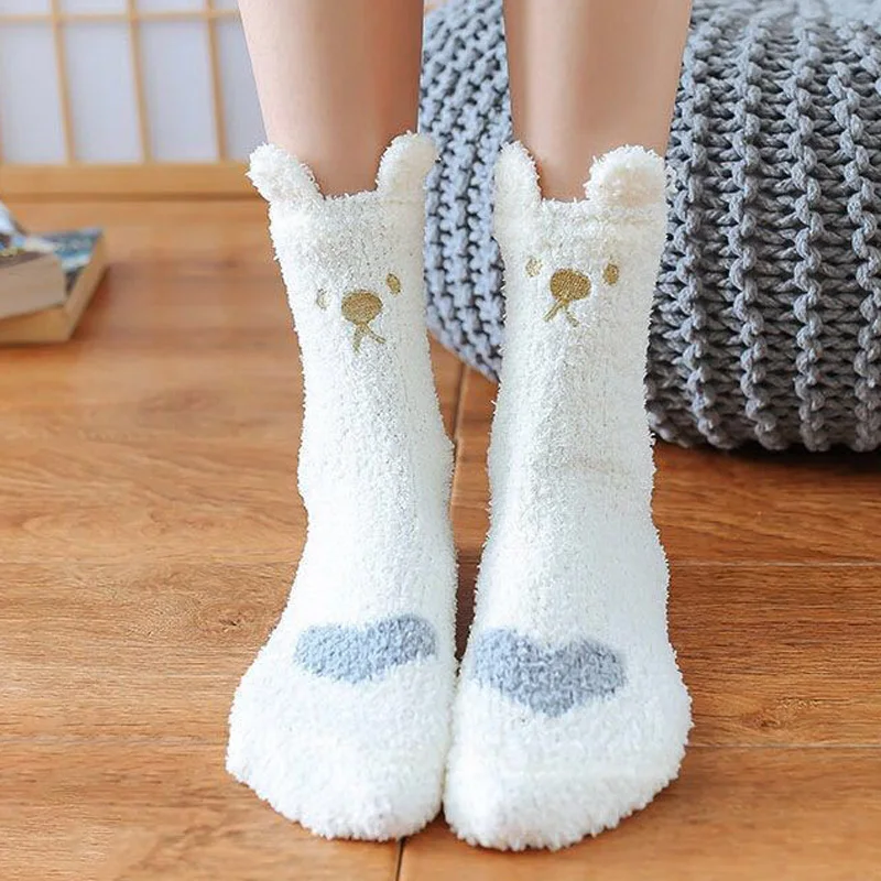 

4 Pairs Women's Winter Warm Socks Pink Candy Solid Color Soft Fluffy sheepskin Socks Thick Coral Velvet Fuzzy Long Terry Socks