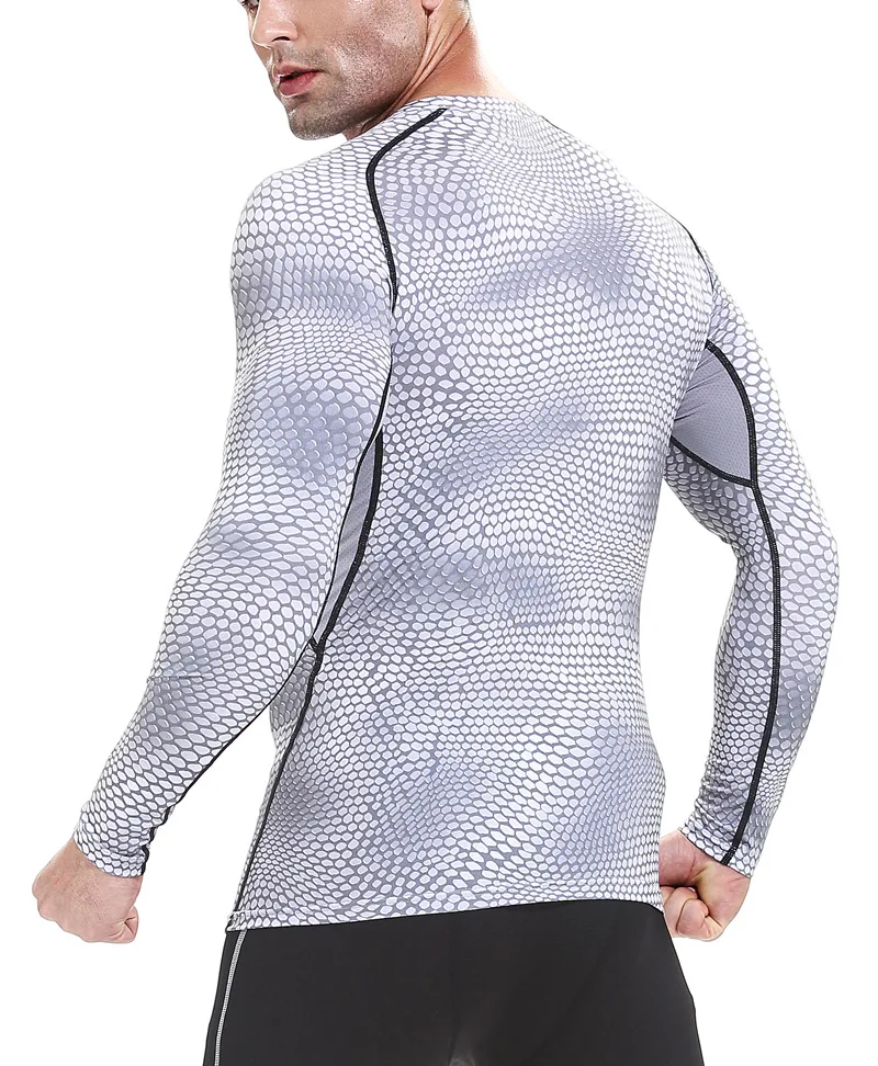 Wholesale 2021 Sports Men's Snake Texture Print Basketball Running Training Fitness Men's Long-sleeve Compression Tights Tshirt