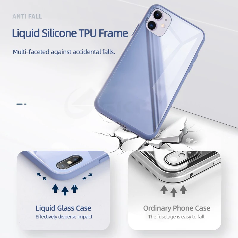 GKK Liquid Silicone Tempered Glass Case For iPhone 11 Pro Max Anti-knock Baby Skin Soft Frame Cover IPhone X XS MAX XR |