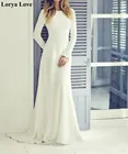 Платье Свадебное в Корейском стиле, элегантное размера плюс с длинным рукавом, в стиле бохо, белоеслоновая кость, сатиновые свадебные платья, лето 2021